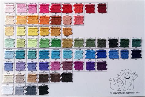 ykk zip colour chart.